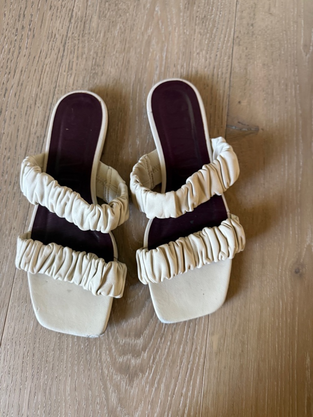 STAUD Women’s Cream Ruched Double-Strap Slide Sandals